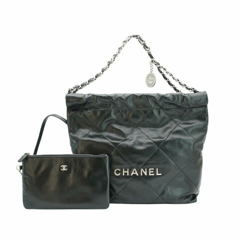 Chanel 22 羊皮銀logo小號肩背包(AS3260-黑)