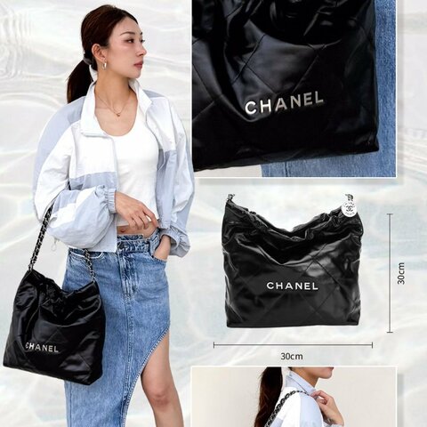 Chanel 22 羊皮銀logo小號肩背包(AS3260-黑)