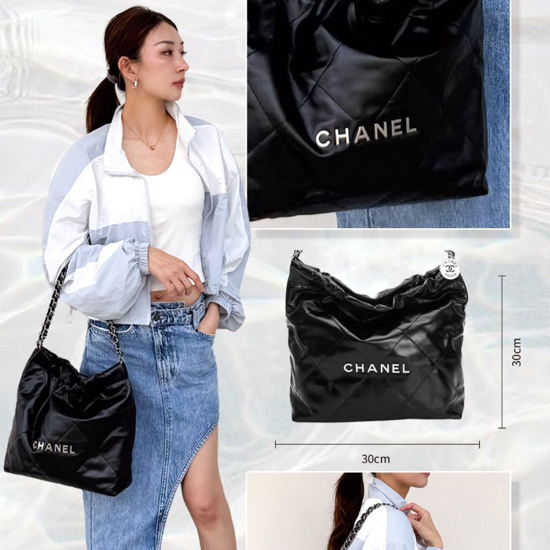 Chanel 22 羊皮銀logo小號肩背包(AS3260-黑)-0