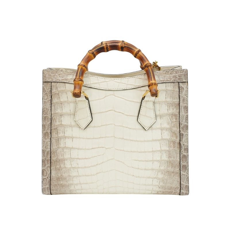 Gucci 展示品 Diana 喜馬拉雅鱷魚皮竹節手提二用包(660195-白)-2