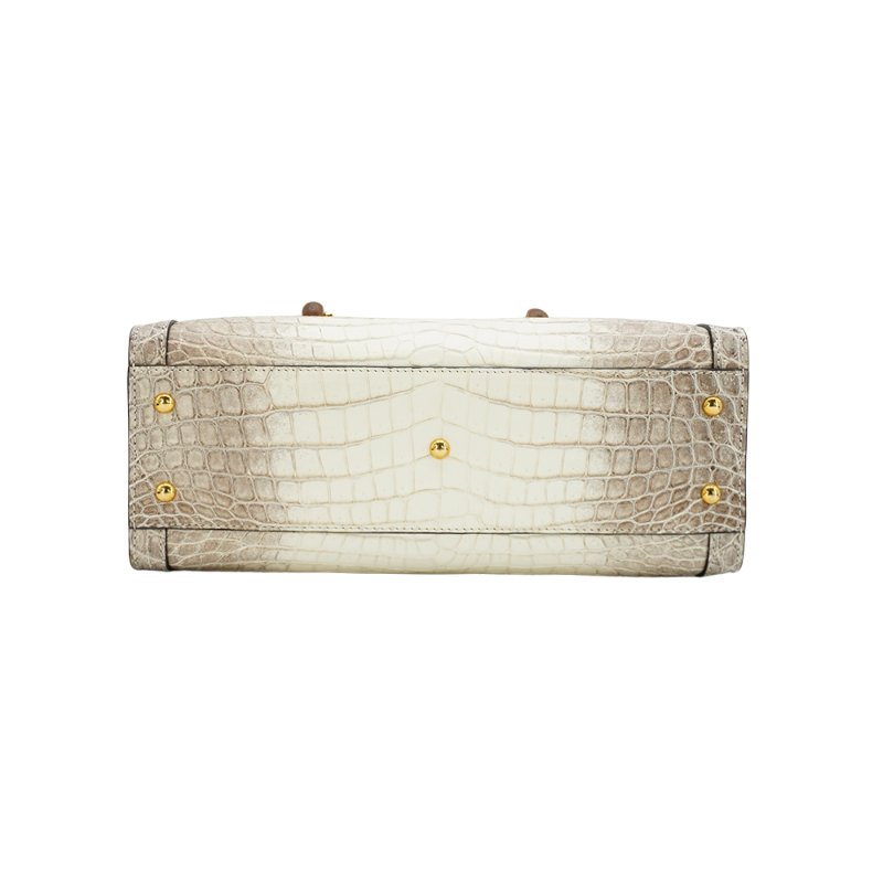 Gucci 展示品 Diana 喜馬拉雅鱷魚皮竹節手提二用包(660195-白)-3
