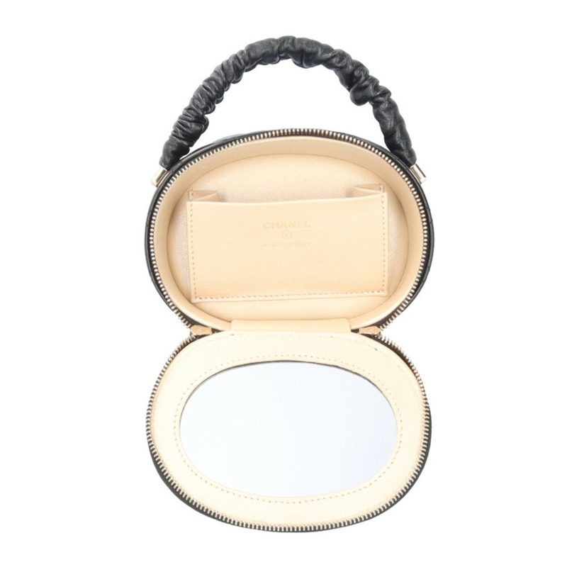 香奈兒化妝包，絎縫手提包，皮革，黑色，女士，二手。-6