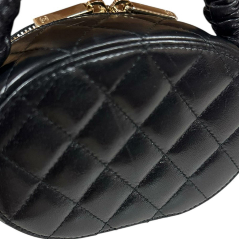 香奈兒化妝包，絎縫手提包，皮革，黑色，女士，二手。-8