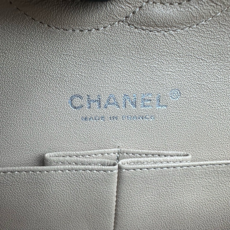 Chanel香奈兒cf杏色米色奶茶色銀扣中號荔枝紋19開帶卡帶購証-16