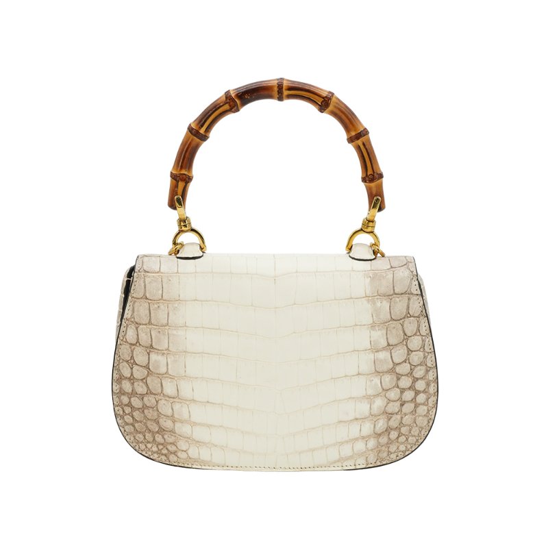 Gucci 展示品 Bamboo 1947 喜馬拉雅鱷魚皮二用斜背包(675797-白)-2