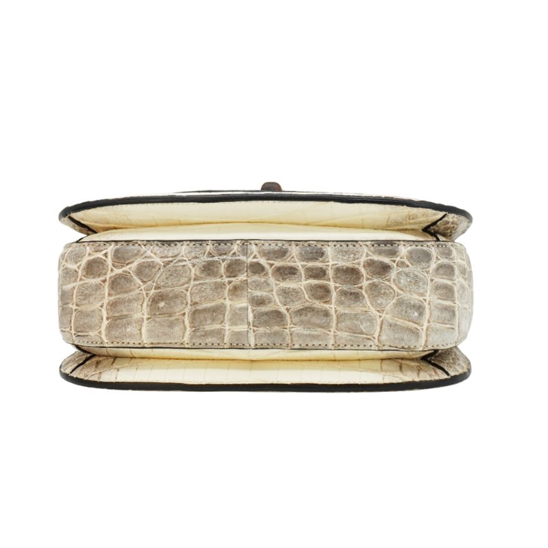 Gucci 展示品 Bamboo 1947 喜馬拉雅鱷魚皮二用斜背包(675797-白)-3
