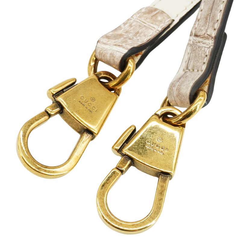 Gucci 展示品 Bamboo 1947 喜馬拉雅鱷魚皮二用斜背包(675797-白)-8