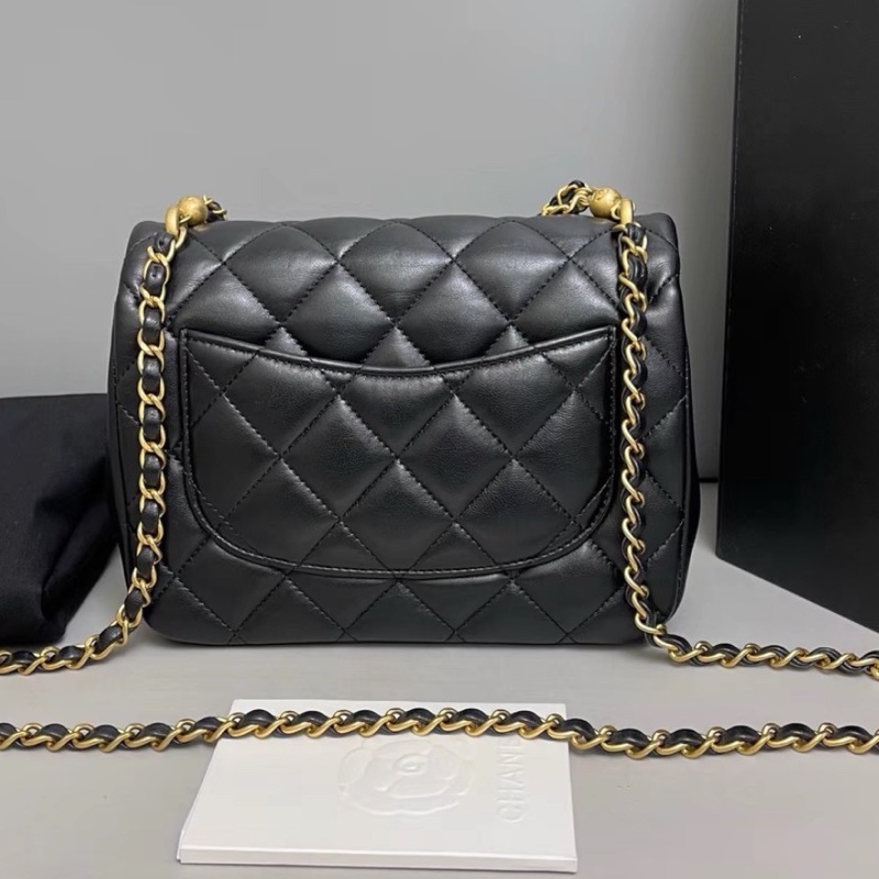 #CHANEL香奈兒CF黑金全皮菱格珍珠鍊條方胖子 芯片 尺寸 20×15 附件防塵袋 發票盒子-11