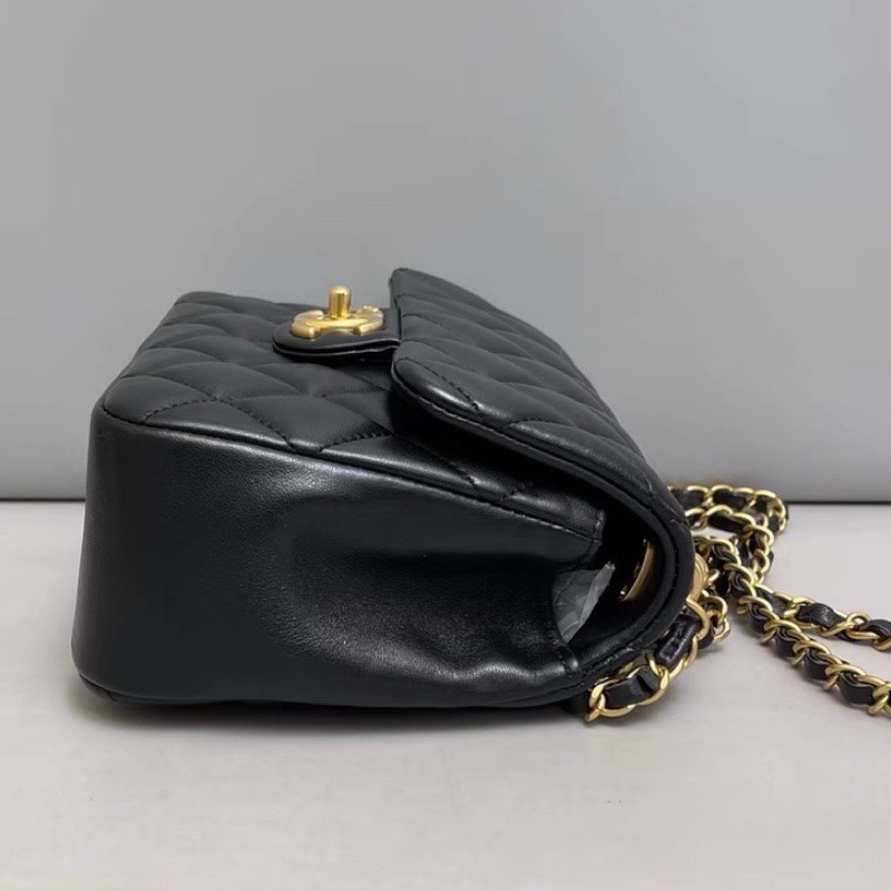 #CHANEL香奈兒CF黑金全皮菱格珍珠鍊條方胖子 芯片 尺寸 20×15 附件防塵袋 發票盒子-12