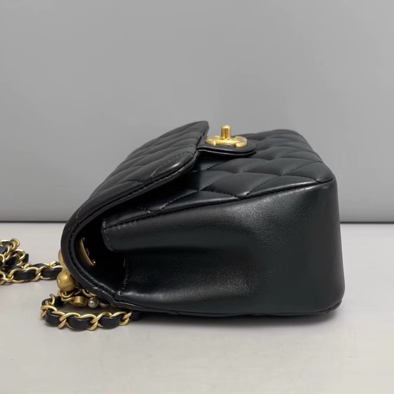 #CHANEL香奈兒CF黑金全皮菱格珍珠鍊條方胖子 芯片 尺寸 20×15 附件防塵袋 發票盒子-13