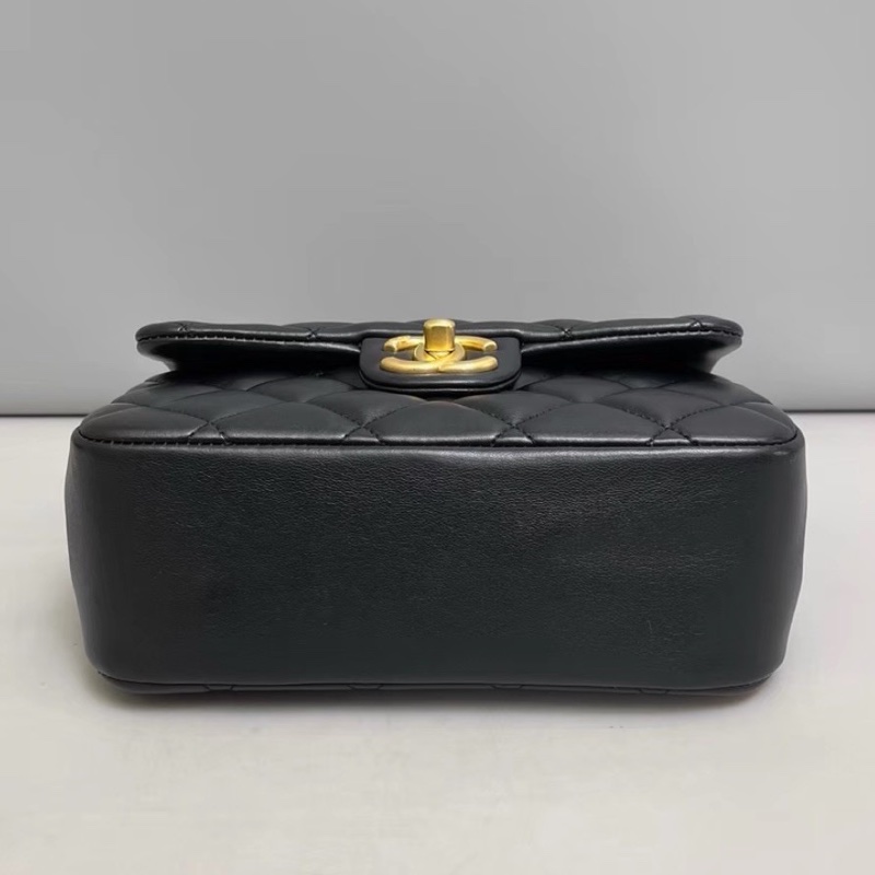 #CHANEL香奈兒CF黑金全皮菱格珍珠鍊條方胖子 芯片 尺寸 20×15 附件防塵袋 發票盒子-14