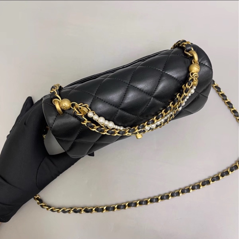 #CHANEL香奈兒CF黑金全皮菱格珍珠鍊條方胖子 芯片 尺寸 20×15 附件防塵袋 發票盒子-15