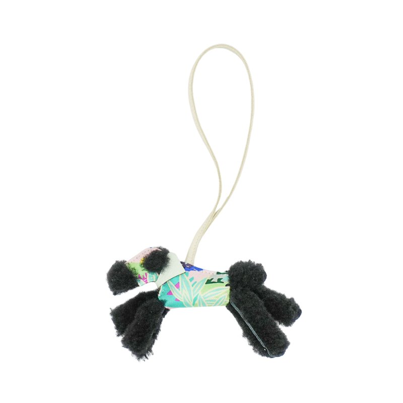 Hermes 羊毛拚絲巾梗犬吊飾(黑)-0