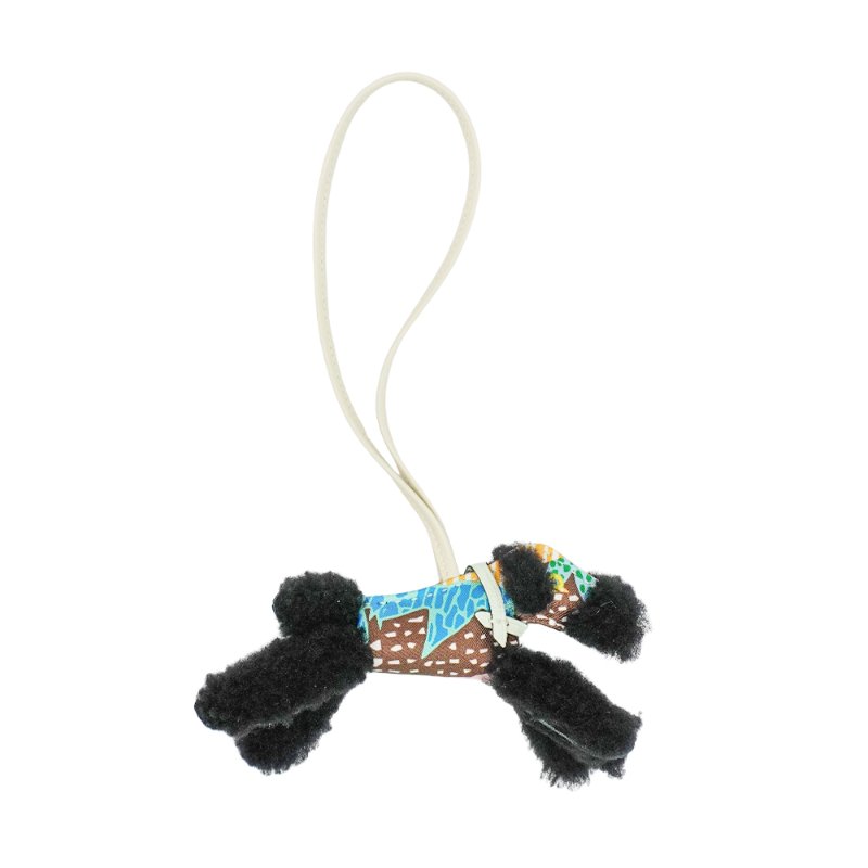 Hermes 羊毛拚絲巾梗犬吊飾(黑)-1