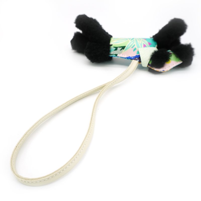 Hermes 羊毛拚絲巾梗犬吊飾(黑)-2