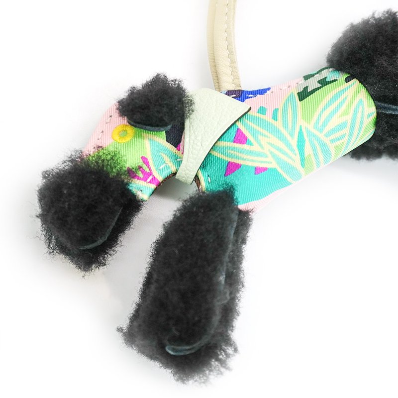 Hermes 羊毛拚絲巾梗犬吊飾(黑)-3