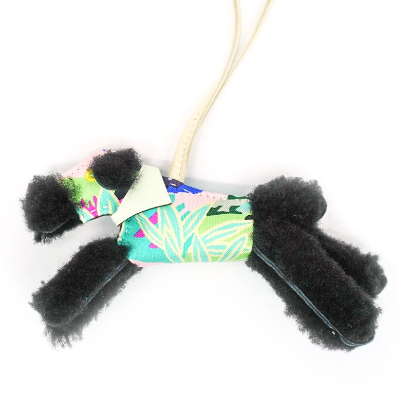 Hermes 羊毛拚絲巾梗犬吊飾(黑)-4