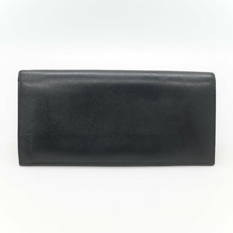 Prada 普拉達 Saffiano 黑色防刮牛皮長款對折錢包