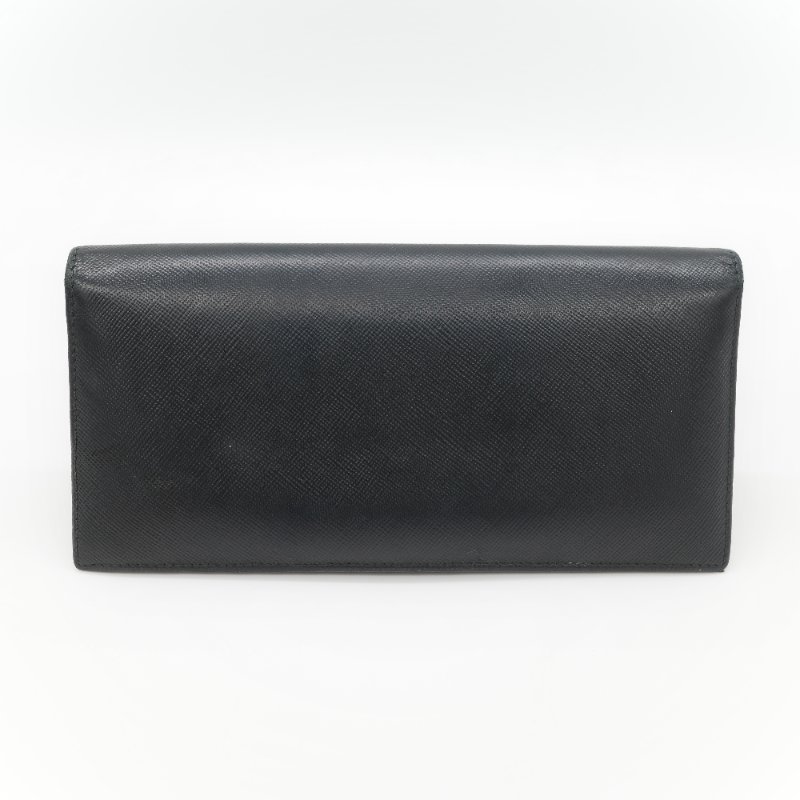 Prada 普拉達 Saffiano 黑色防刮牛皮長款對折錢包-1