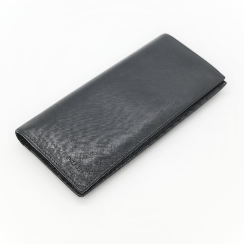Prada 普拉達 Saffiano 黑色防刮牛皮長款對折錢包-2