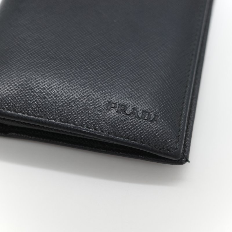 Prada 普拉達 Saffiano 黑色防刮牛皮長款對折錢包-6