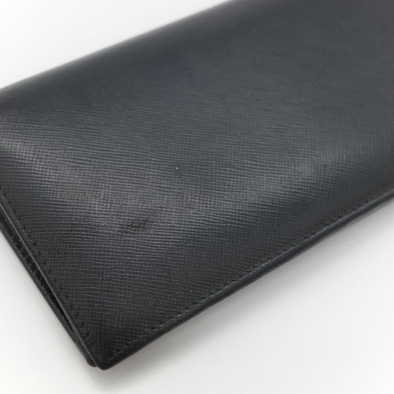 Prada 普拉達 Saffiano 黑色防刮牛皮長款對折錢包-10