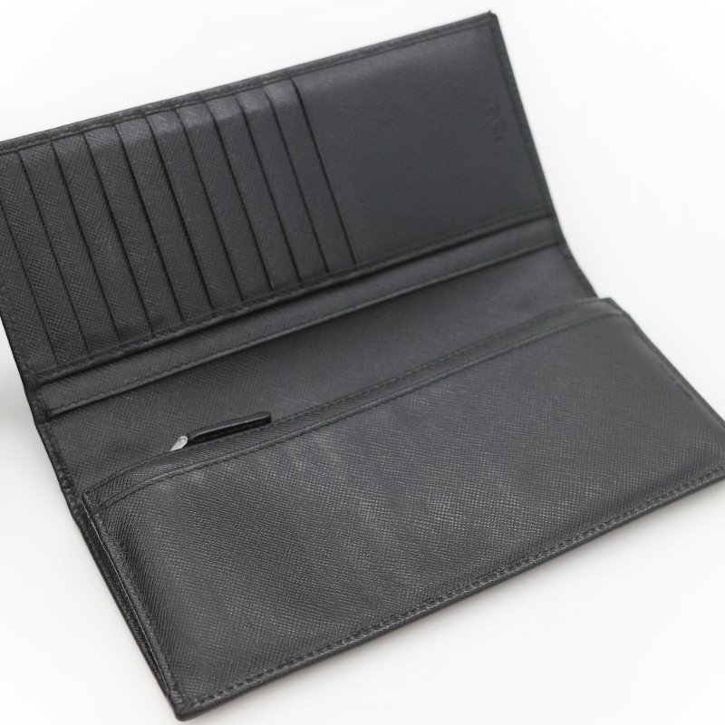 Prada 普拉達 Saffiano 黑色防刮牛皮長款對折錢包-11