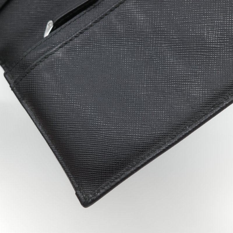 Prada 普拉達 Saffiano 黑色防刮牛皮長款對折錢包-12