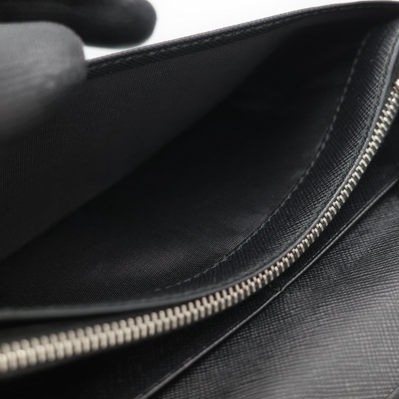 Prada 普拉達 Saffiano 黑色防刮牛皮長款對折錢包-15