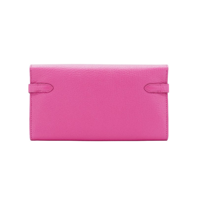 Hermes Kelly 山羊皮銀釦長夾(9I玉蘭粉)-2