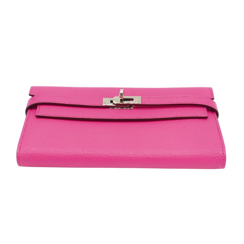 Hermes Kelly 山羊皮銀釦長夾(9I玉蘭粉)-3