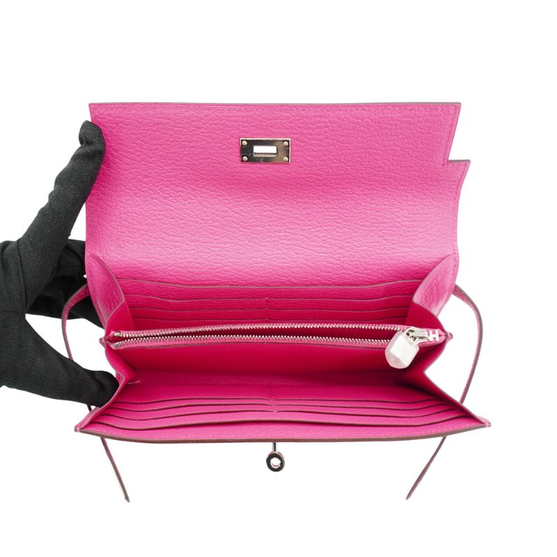 Hermes Kelly 山羊皮銀釦長夾(9I玉蘭粉)-4