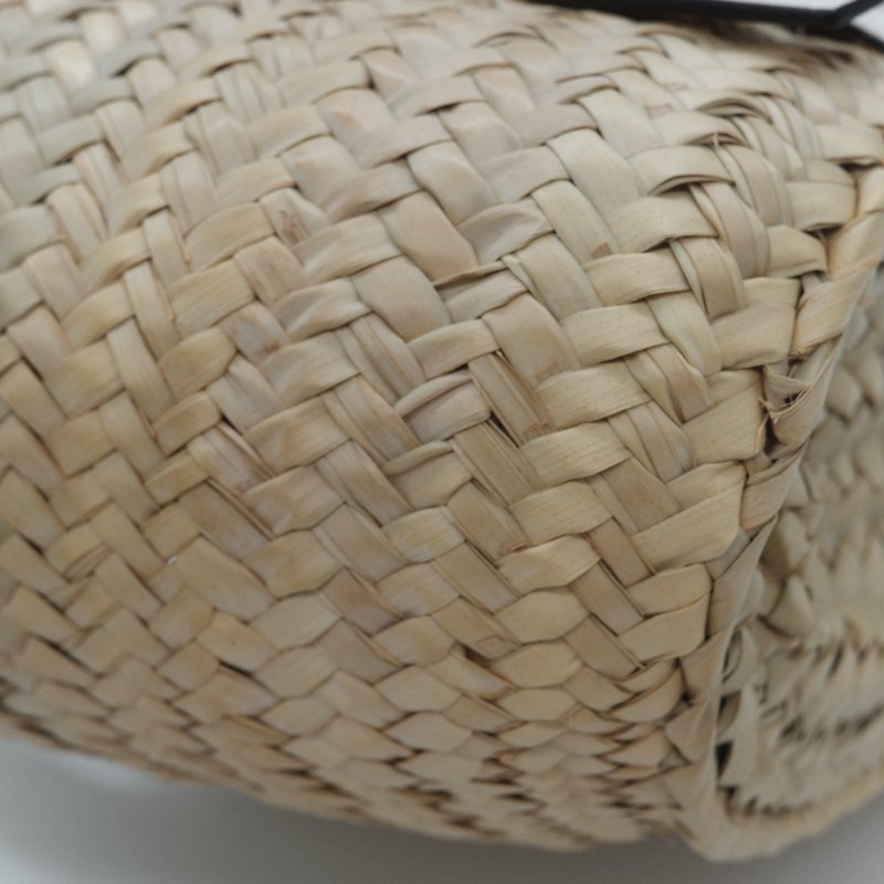 Loewe 羅威 Basket 原色棕櫚葉 白色小牛皮拼接中型編織托特包-12