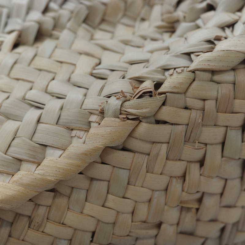 Loewe 羅威 Basket 原色棕櫚葉 白色小牛皮拼接中型編織托特包-14