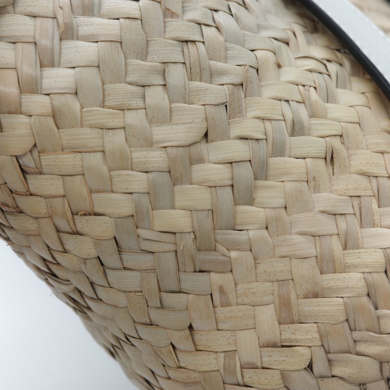 Loewe 羅威 Basket 原色棕櫚葉 白色小牛皮拼接中型編織托特包-15