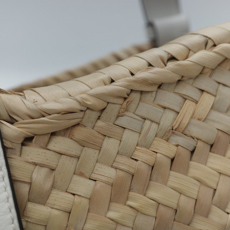 Loewe 羅威 Basket 原色棕櫚葉 白色小牛皮拼接中型編織托特包-23