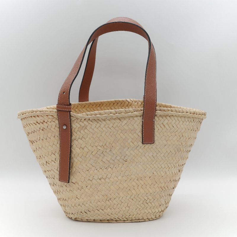Loewe 羅威 Basket 深藍色小牛皮 原色棕櫚葉編織 托特包 肩背包 手提籃-4