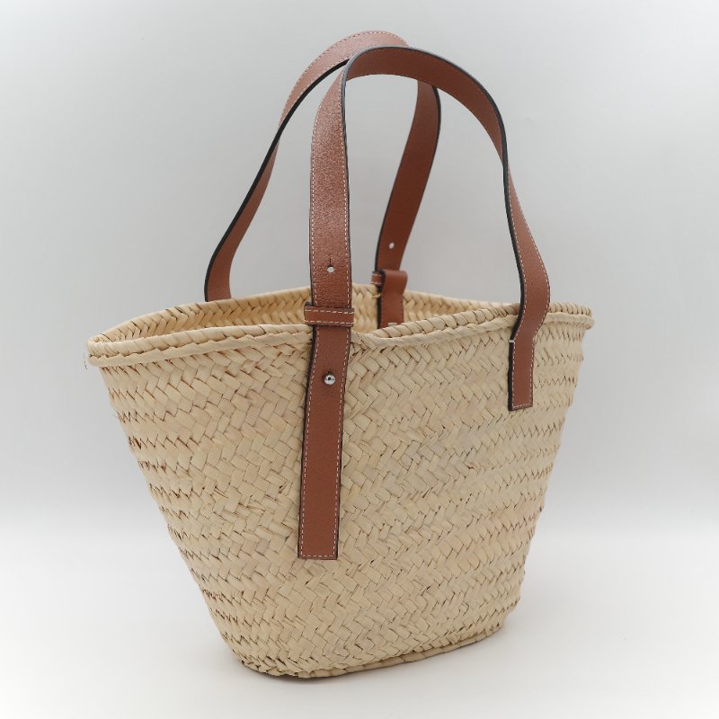 Loewe 羅威 Basket 深藍色小牛皮 原色棕櫚葉編織 托特包 肩背包 手提籃-5