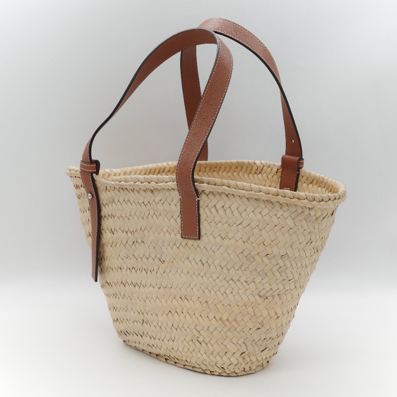 Loewe 羅威 Basket 深藍色小牛皮 原色棕櫚葉編織 托特包 肩背包 手提籃-6