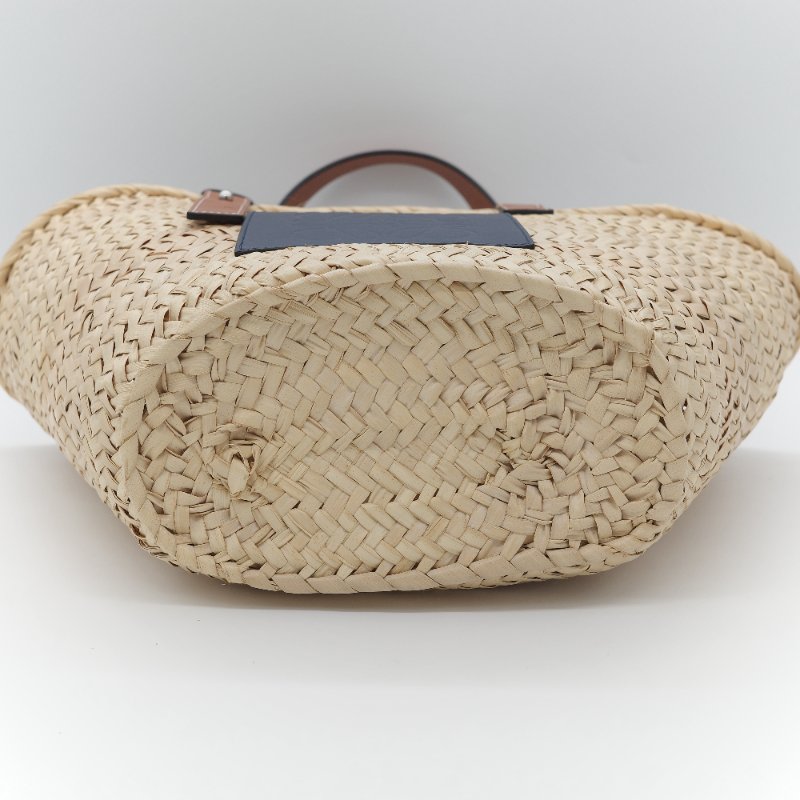 Loewe 羅威 Basket 深藍色小牛皮 原色棕櫚葉編織 托特包 肩背包 手提籃-7