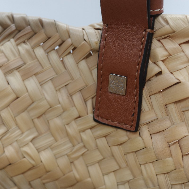 Loewe 羅威 Basket 深藍色小牛皮 原色棕櫚葉編織 托特包 肩背包 手提籃-16