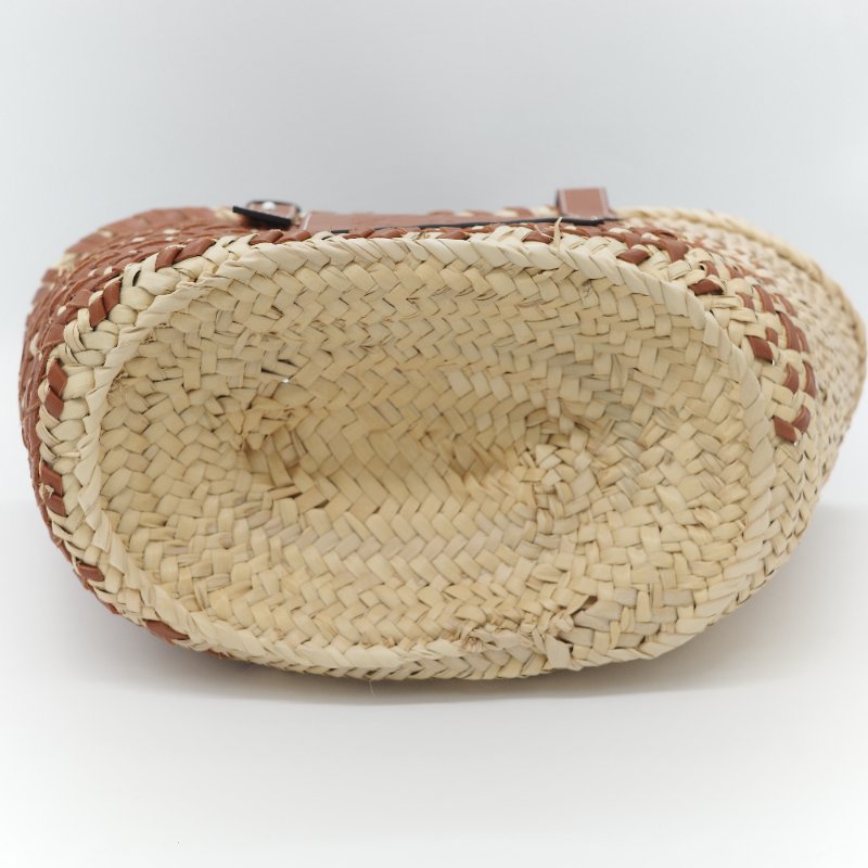 Loewe 羅威 Basket 雙色拼接原色棕櫚葉 小牛皮 中型編織手包-6