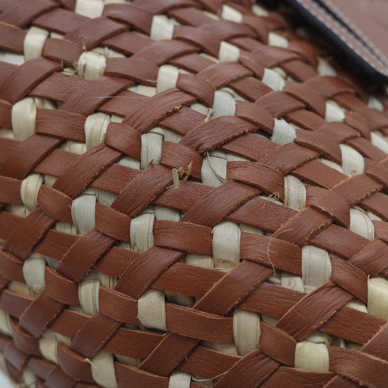 Loewe 羅威 Basket 雙色拼接原色棕櫚葉 小牛皮 中型編織手包-8