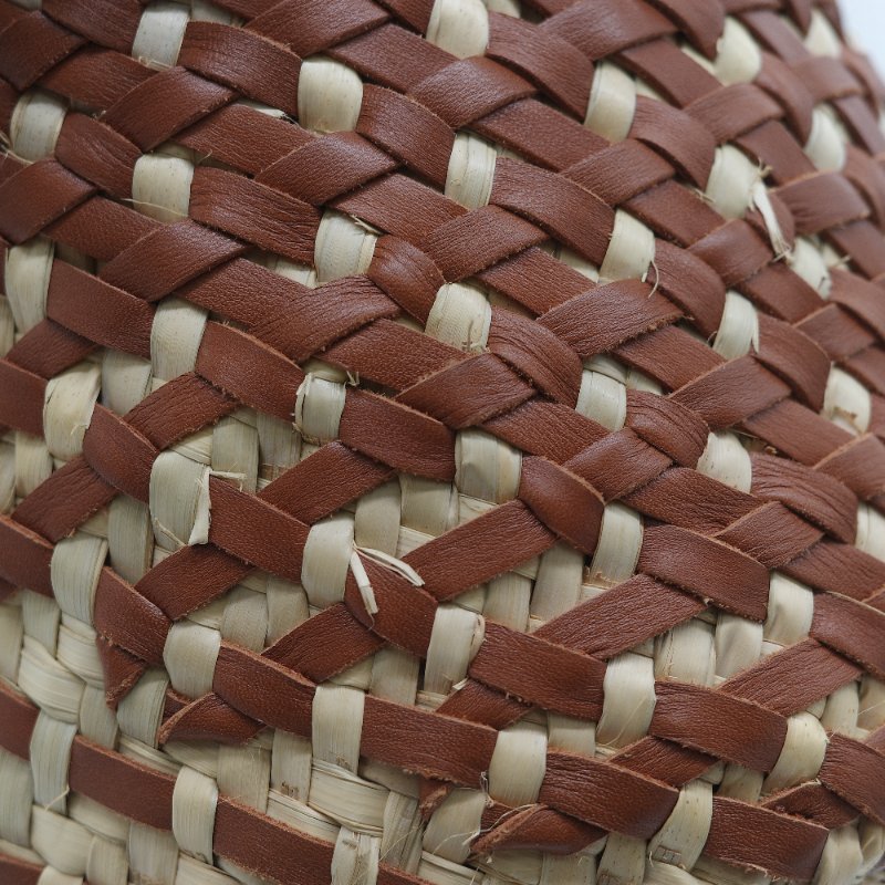Loewe 羅威 Basket 雙色拼接原色棕櫚葉 小牛皮 中型編織手包-10