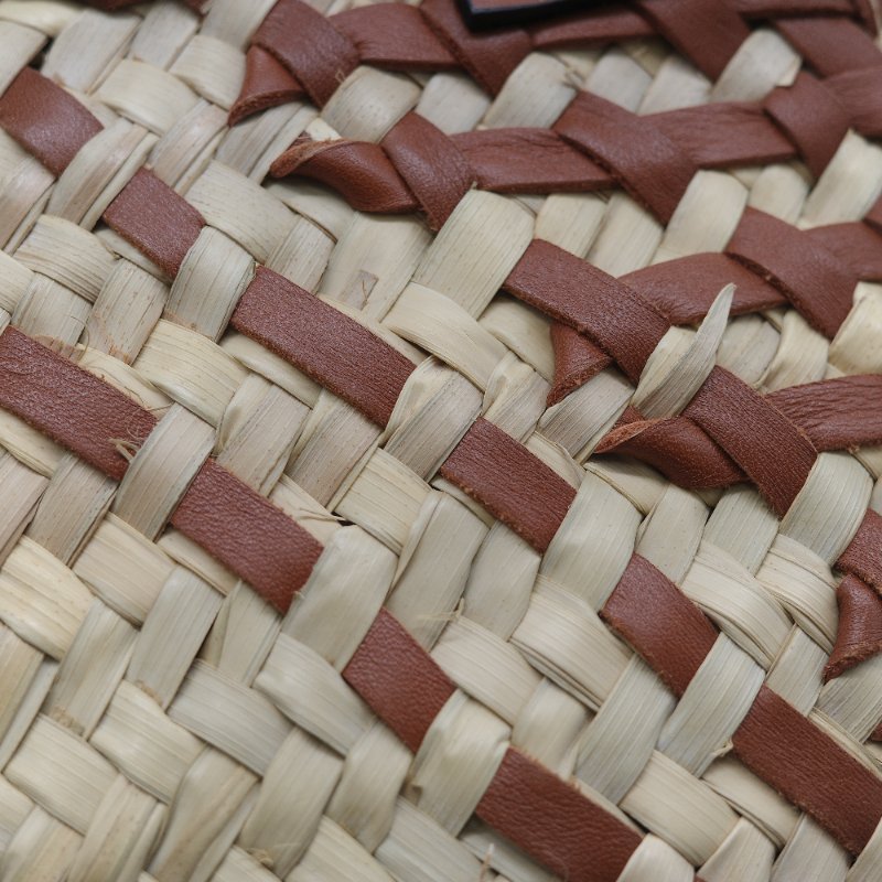 Loewe 羅威 Basket 雙色拼接原色棕櫚葉 小牛皮 中型編織手包-11