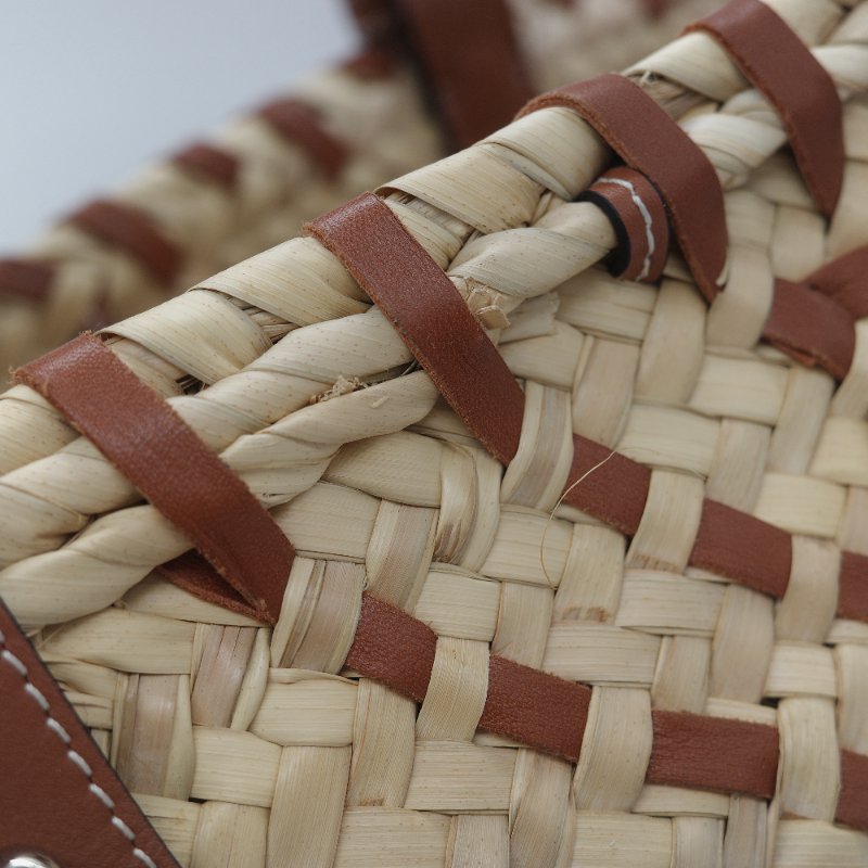 Loewe 羅威 Basket 雙色拼接原色棕櫚葉 小牛皮 中型編織手包-16