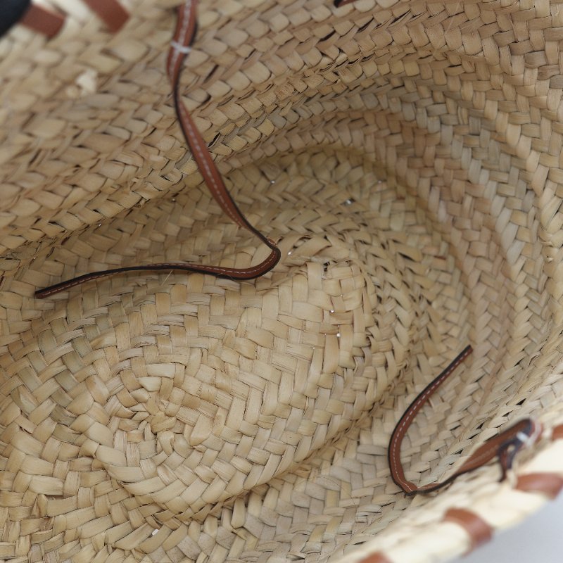 Loewe 羅威 Basket 雙色拼接原色棕櫚葉 小牛皮 中型編織手包-22