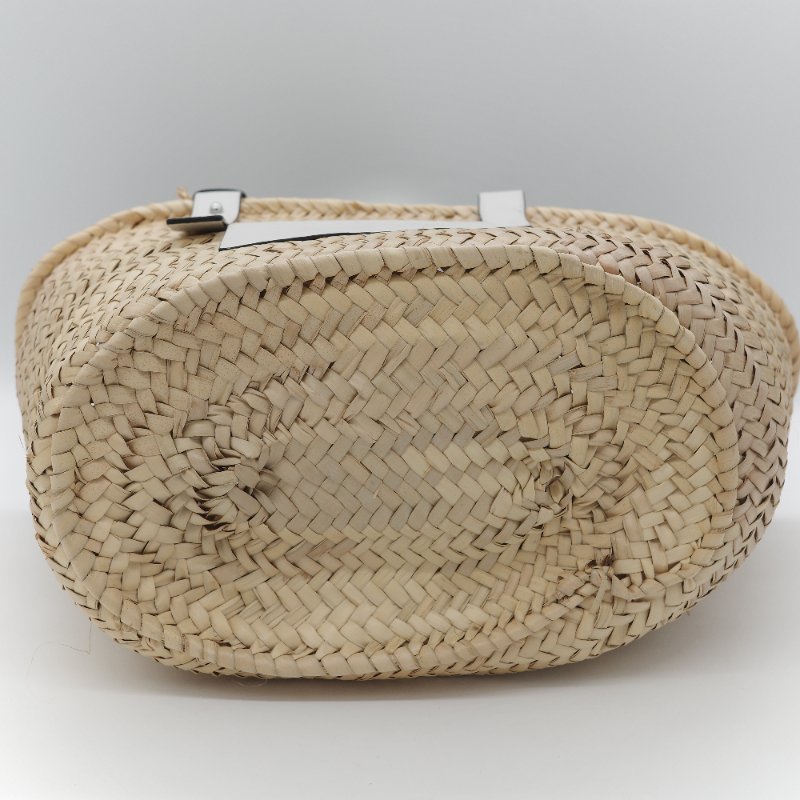 Loewe 羅威 Basket 原色棕櫚葉編織 白色小牛皮 編織托特包 手提籃-6