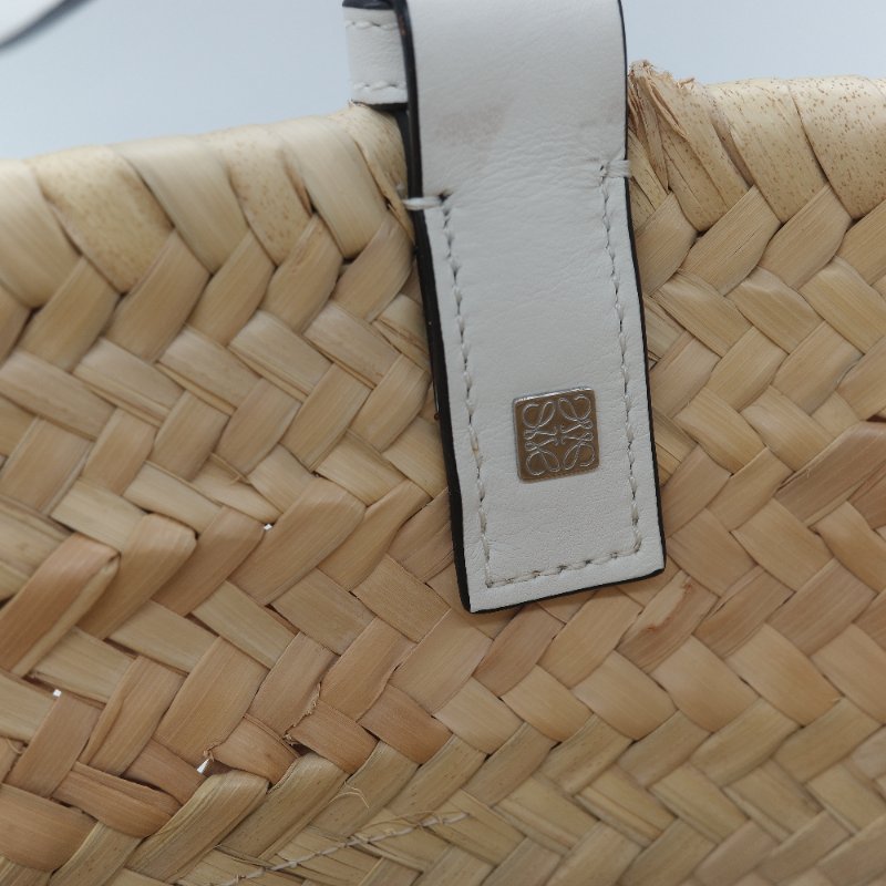Loewe 羅威 Basket 原色棕櫚葉編織 白色小牛皮 編織托特包 手提籃-16