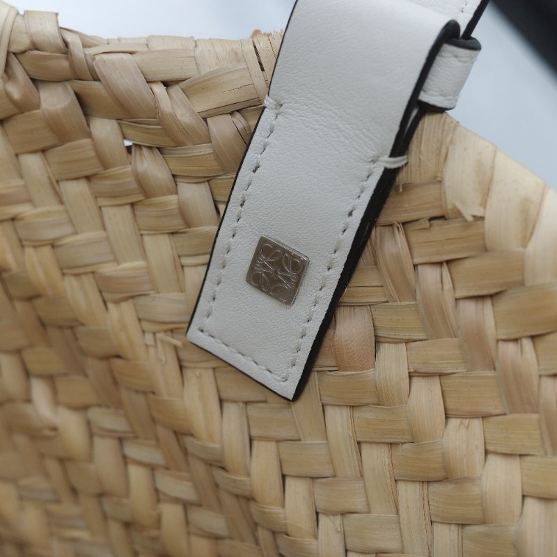 Loewe 羅威 Basket 原色棕櫚葉編織 白色小牛皮 編織托特包 手提籃-17